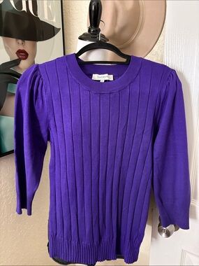 Talbots Vibrant Purple Ribbed Crew Sweater